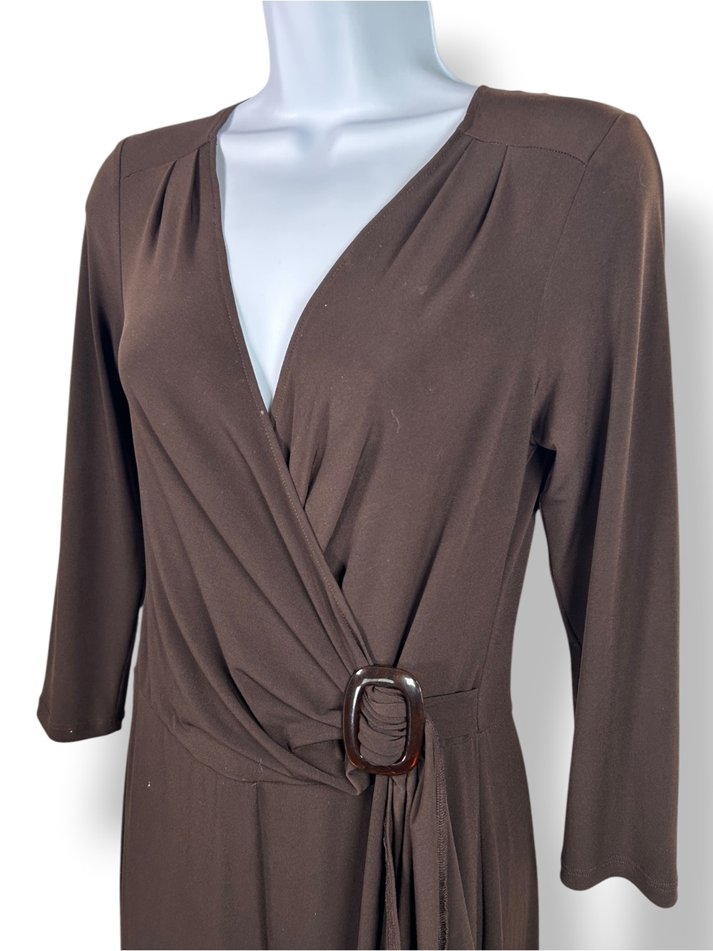 4/$20 André Olivier Brown Faux Wrap Wide Leg Jumpsuit Buckle Accent Size 6 - Picture 2 of 5